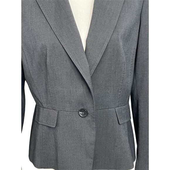 Tahari Dark Gray Cropped Blazer Button Closure Career Ruche Shoulders Size 10 - Picture 2 of 11